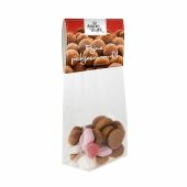Blokzakje met kopkaartje en 50 gram snoep, Transparant/Wit, Strooigoed