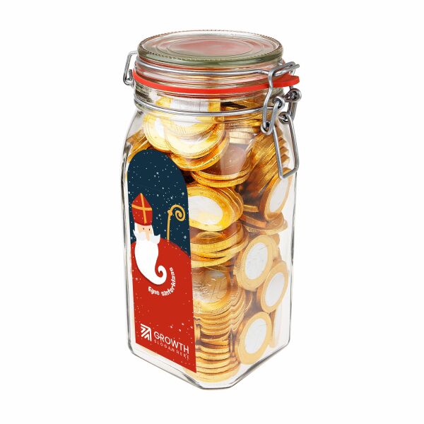 Weckpot 1,5 liter, gevuld met snoep, Transparant, Chocolade munten Weckpot 1,5 liter, gevuld met snoep, Transparant, Chocolade munten
