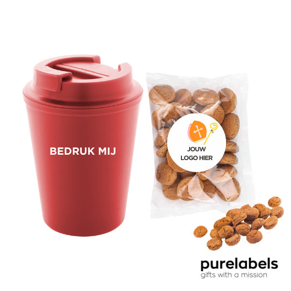 Sinterklaas cadeautje personeel | Dubbelwandige rPet beker met pepernoten