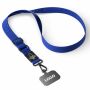 Geweven verstelbare crossbody telefoonhouder met gegraveerde metalen logoplaat