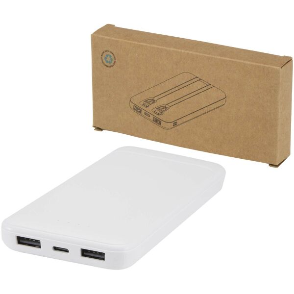 Adhil powerbank van 10.000 mAh 10 W van gerecycled plastic met 2 ingebouwde kabels