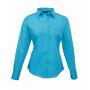 Ladies Long Sleeve Poplin Blouse, Turquoise Blue, 8, Premier