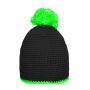 Pompon Hat with Contrast Stripe black/neon-green
