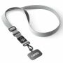 Geweven verstelbare crossbody telefoonhouder met gegraveerde metalen logoplaat