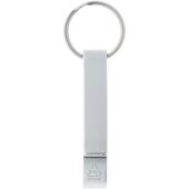Tao fles- en blikopener van RCS gerecycled aluminium met sleutelhanger - Zilver
