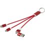 Metal 4-in-1 oplaadkabel van gerecycled aluminium met sleutelhanger - Rood