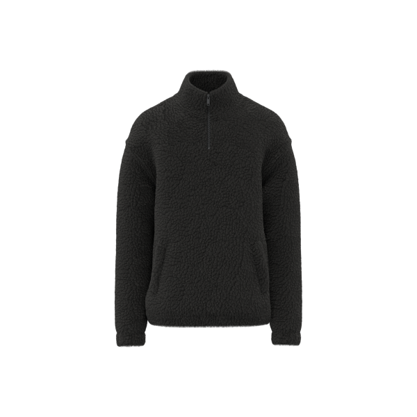 Uniseks sweater van sherpa met kwartrits en afhangende schouders