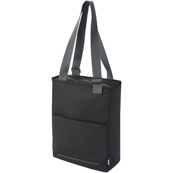 Aqua 14" GRS recycled water resistant laptop tote bag 14L - Solid black