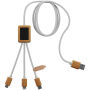 SCX.design C39 3-in-1 oplaadkabel van rPET met oplichtend logo en vierkante behuizing van bamboe - Wit