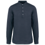 Verwassen linnen herenoverhemd met maokraag Washed Navy Blue S