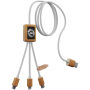 SCX.design C39 3-in-1 oplaadkabel van rPET met oplichtend logo en vierkante behuizing van bamboe - Wit