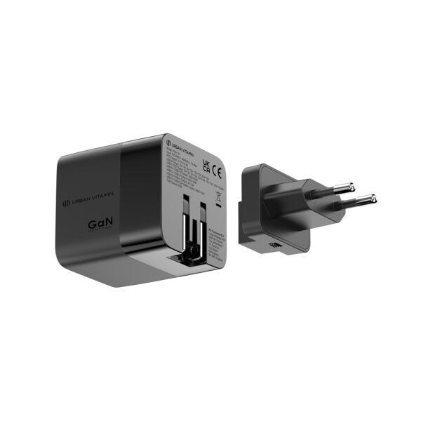 Urban Vitamin Mendocino 65W GaN lader, uittrekbare kabel, zwart Urban Vitamin Mendocino 65W GaN lader, uittrekbare kabel, zwart
