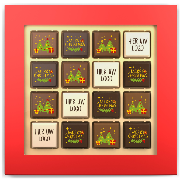 Geschenkdoosje met 16 Sint / Kerst (logo)pralines Geschenkdoosje met 16 Sint / Kerst (logo)pralines