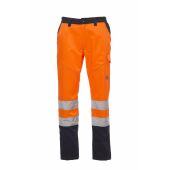 fluorescent orange/navy blue