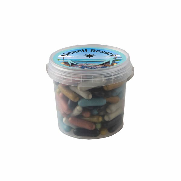 Mini emmertje met dropmix ± 160 g & full colour dekselsticker