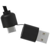 SCX.design C38 40W 5-in-1 oplaadkabel van RPET met oplichtend logo en vierkante houten behuizing - Blauw/Hout SCX.design C38 40W 5-in-1 oplaadkabel van RPET met oplichtend logo en vierkante houten behuizing - Blauw/Hout