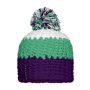 Crocheted Cap with Pompon purple/lime-green/white