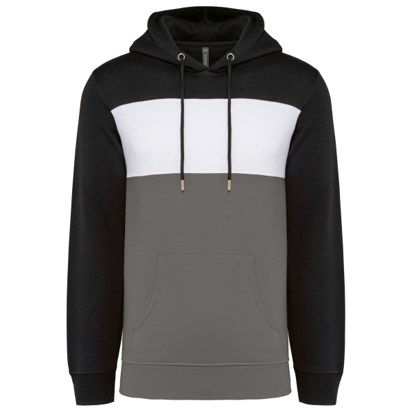 Driekleurige unisex sweater met capuchon Black / White / Basalt Grey 4XL Driekleurige unisex sweater met capuchon Black / White / Basalt Grey 4XL