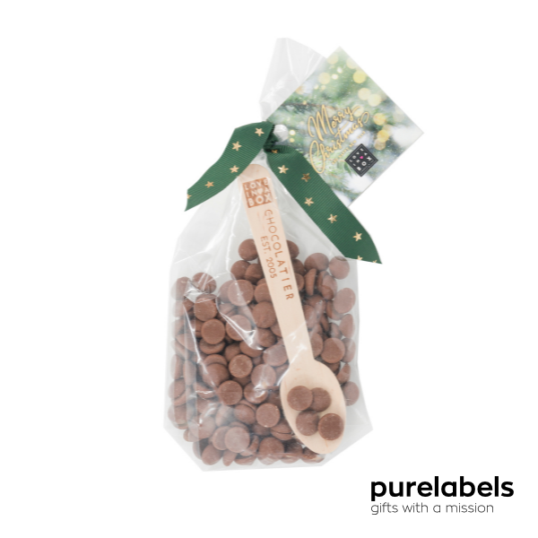 Kerstchocolade premium | Choco drips met lepel | In geschenk zakje