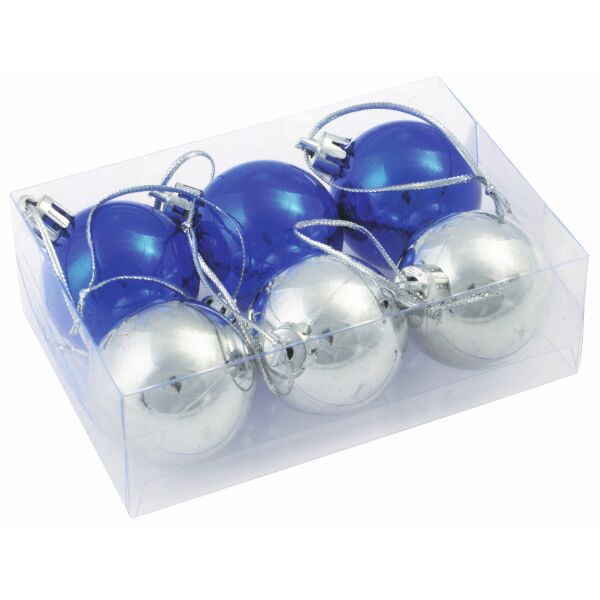 Kerstballen XMAS LINE blauw, zilver