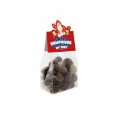 Blokzakje met kopkaartje in eigen vorm en 100 gram snoep, Transparant/Wit, Gemengde Chocolade Kruidnoten
