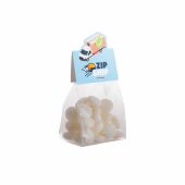 Blokzakje met kopkaartje in eigen vorm en 100 gram snoep, Transparant/Wit, Mentos mint