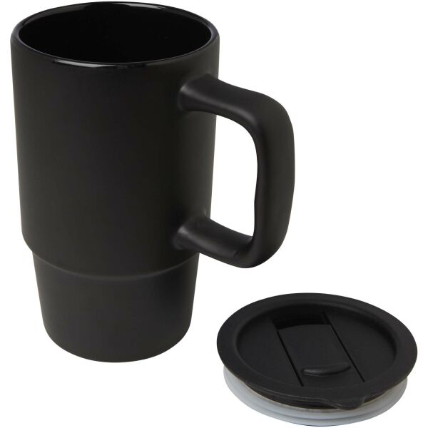 Carter 450 ml mok van keramiek met plastic deksel - Zwart Carter 450 ml mok van keramiek met plastic deksel - Zwart