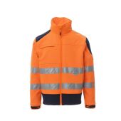 fluorescent orange/navy blue