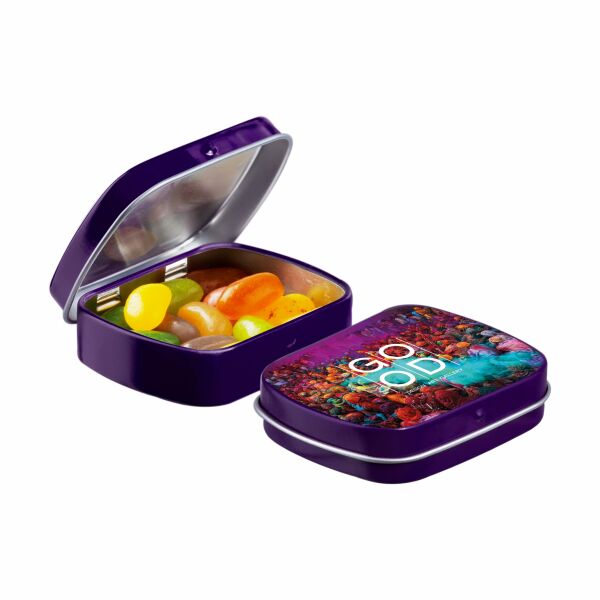 Mini scharnierblikje met snoep Paars Jelly beans Mini scharnierblikje met snoep Paars Jelly beans