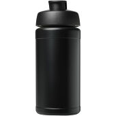 Baseline 500 ml gerecyclede drinkfles met klapdeksel - Zwart/Zwart