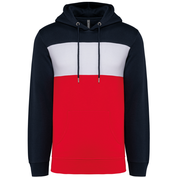 Driekleurige unisex sweater met capuchon Driekleurige unisex sweater met capuchon