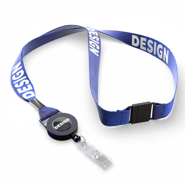 Gerecycled Polyester (rPET) sublimatie lanyard met badge reel met metalen krimp Gerecycled Polyester (rPET) sublimatie lanyard met badge reel met metalen krimp