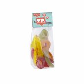 Blokzakje met kopkaartje en 150 gram snoep, Transparant/Wit, Fruitsleutels