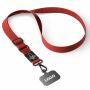 Geweven verstelbare crossbody telefoonhouder met gegraveerde metalen logoplaat