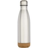 Cove 500 ml dubbelwandige vacuüm geïsoleerde roestvrijstalen waterfles met kurkdetails - Mat zilver