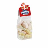 Blokzakje met kopkaartje in eigen vorm en 150 gram snoep Transparant/Wit Sintschuim