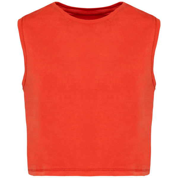 Ecologisch cropped mouwloos dames-T-shirt Washed Paprika XS Ecologisch cropped mouwloos dames-T-shirt Washed Paprika XS