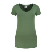 L&S T-shirt V-neck cot/elast SS for her army green L
