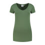 L&S T-shirt V-neck cot/elast SS for her army green L
