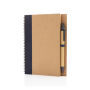 Kraft spiraal notitieboekje met pen, blauw