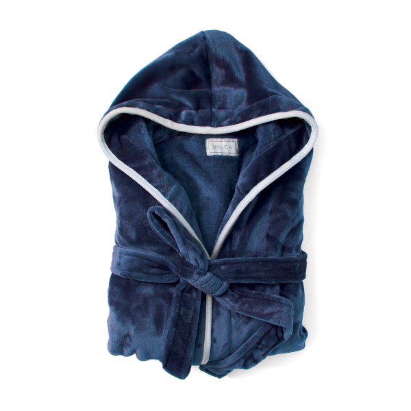 VINGA Louis luxe pluche RPET badjas maat S/M, donkerblauw
