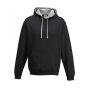 VARSITY HOODIE, JET BLACK/HEATHER GREY, XL, JUST HOODS