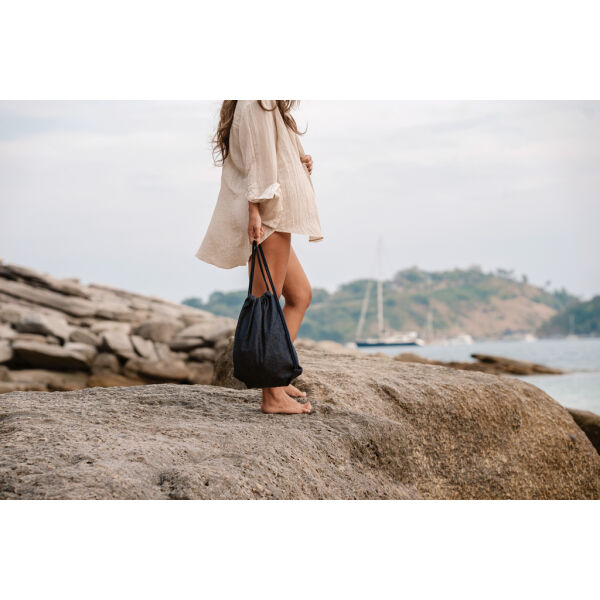 Impact AWARE™ recycled denim drawstring rugzak, blauw Impact AWARE™ recycled denim drawstring rugzak, blauw