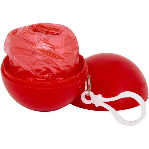 Fog poncho in ronde plastic verpakking met karabijnhaak - Rood Fog poncho in ronde plastic verpakking met karabijnhaak - Rood