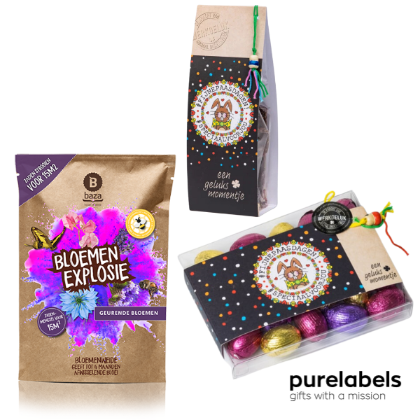 Paasgeschenk personeel | Bloemexplosie en Chocolade mix | Brievenbuscadeau