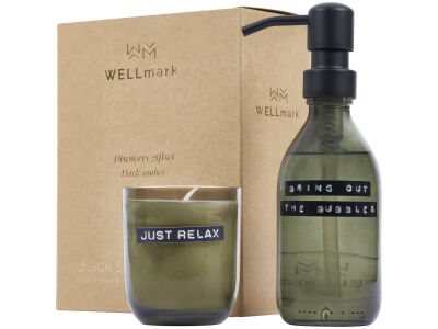 Wellmark Discovery 200 ml handzeepdispenser en 150 g geurkaarsenset - donker amberkleurige geur