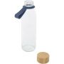 Porto 500 ml glazen waterfles met siliconen handgreep en bamboe deksel - Oceaan blauw