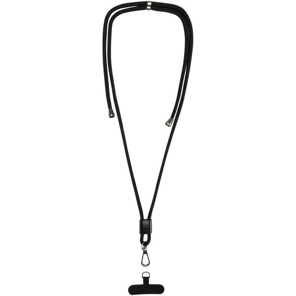 Vega verstelbaar smartphone lanyard van gerecycled materiaal - Zwart Vega verstelbaar smartphone lanyard van gerecycled materiaal - Zwart