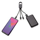 4-in-1 kabel met karabijnhaak, zwart