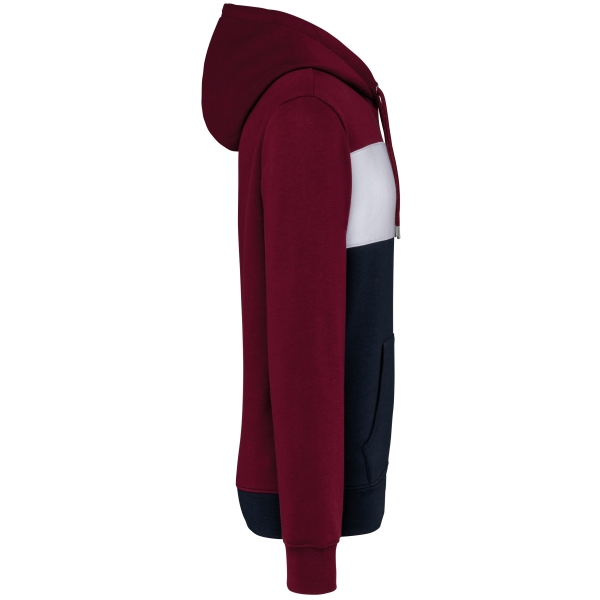 Driekleurige unisex sweater met capuchon Wine / White / Navy XS Driekleurige unisex sweater met capuchon Wine / White / Navy XS